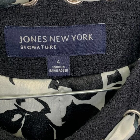 JONES NEW YORK BLACK & WHITE FLORAL SCARF DETAIL BLAZER JACKET SZ 4 - Picture 4 of 5